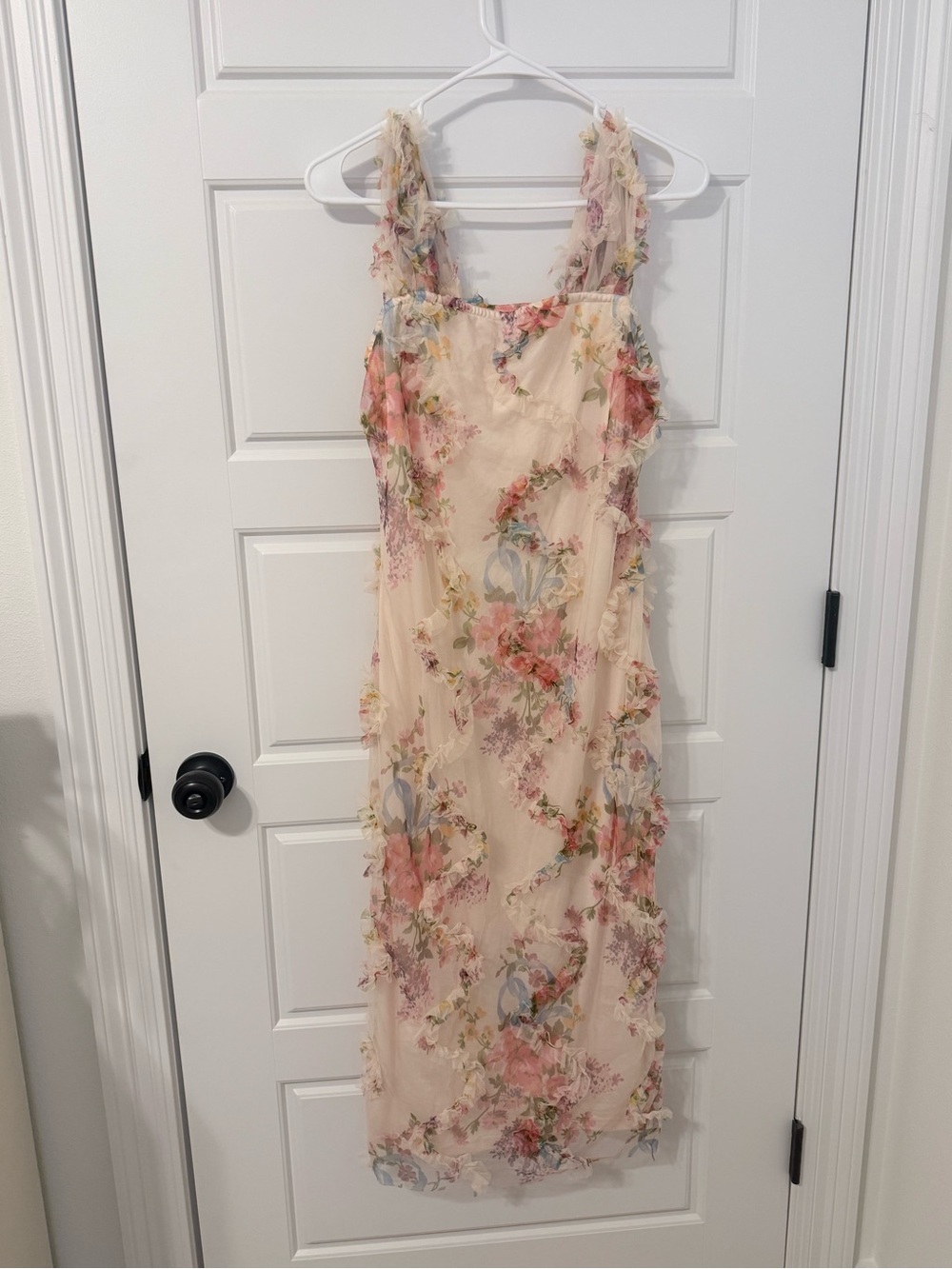 Delicate Floral Maxi Dress - Cream with Pink Accents